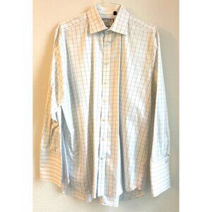 Thomas Pink Classic Fit Check Button Down Dress Shirt In White Blue Grid